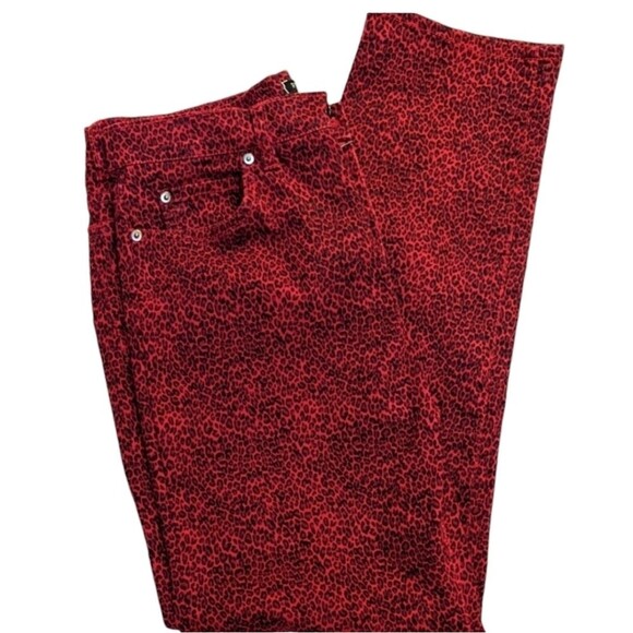 Stretchy Jeans Red Black Animal Print Straight Leg Size 10 - Picture 1 of 4